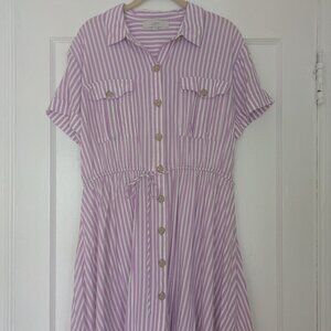 Never Worn Ann Taylor Loft Striped Mini Pocket Shirtdress Lilac/White Large